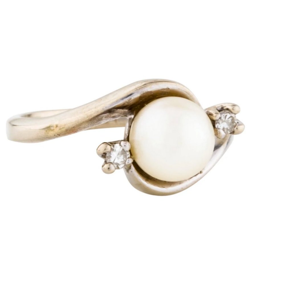 14k white gold pearl & diamond ring
